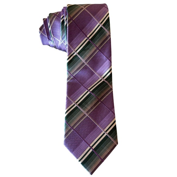 FERUCCI Other - FERUCCI Silk Tie Purple Green Geometric Patchwork Jacquard Abstract Handmade